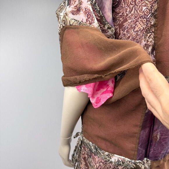 EL RODEO Designer Japanese Harajuku Kawaii Patchwork Boho Flowy Pink Brown S - Picture 5 of 11